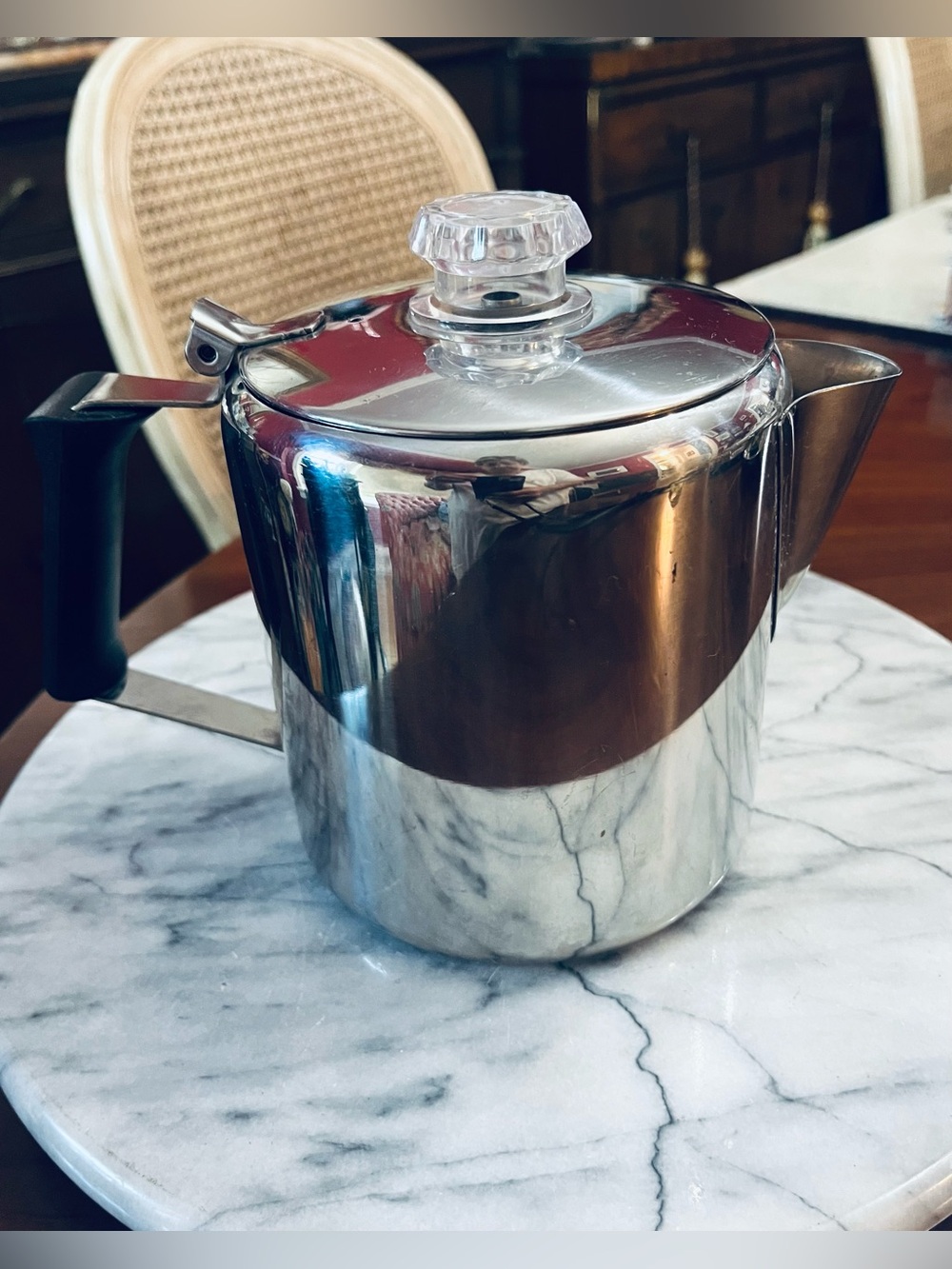 Used Outdoors Percolator Coffee Pot Stainless Steel w Silicone Handle: Camping